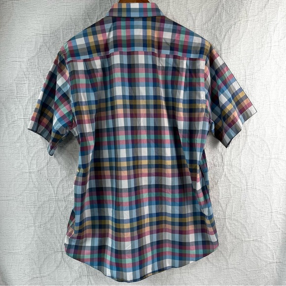 Leo Chevalier Men L Shirt Vtg Plaid Check Colorful Light Cotton No Iron Button - Picture 12 of 16